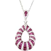 ORO LEONI 925 Sterling Silver Simulated Gemstones Teardrop Pendant Necklace