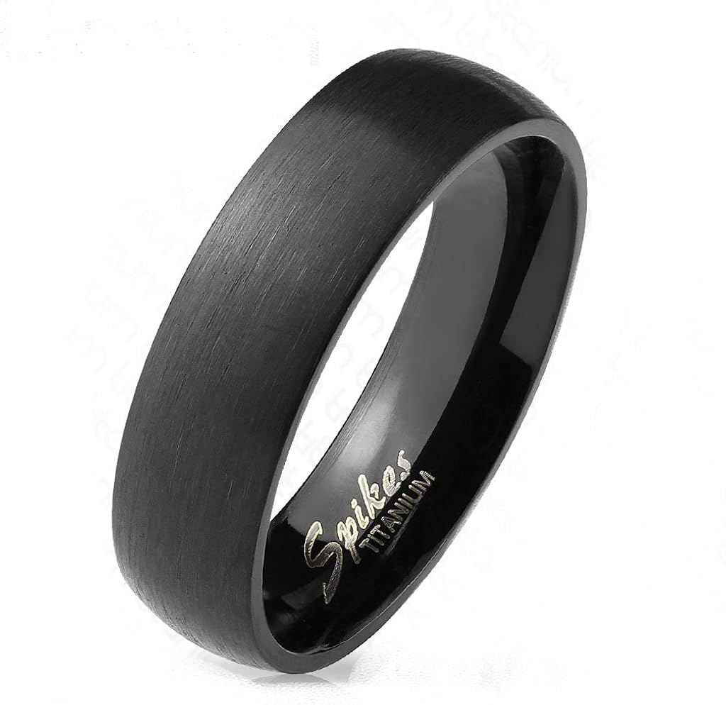 Men Wide Dome Black Brushed Finish Solid Titanium 6mm Width Band Ring