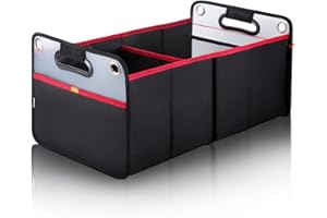 COVAX Car Trunk Organizer, Collapsible Auto Trunk Organizer Storage, Portable Grocery Cargo Container with Two Large Compartments for SUV, Vehicle, Truck, Home and Office