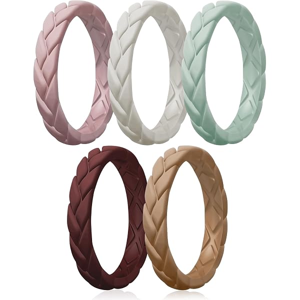 Caiyao 3-Pack Braided Silicone Wedding Rings For Women - Size 7, Thin & Stackable, Medical Grade