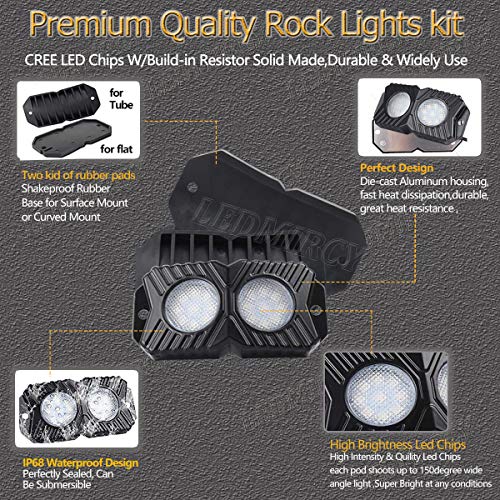 LEDMIRCY LED Rock Lights White Kit for JEEP Off Road Trucks ATV UTV Boat SUV RZR 12Pods Underglow Waterproof Light 12V-18W Trail Rig Lights Underbody Glow Shockproof Lights (12PCS-Whiteï¼‰