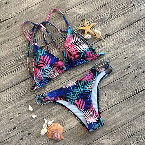Lotus.Flower Women Brazilian Bikini Set Swimwear Halter Vest Tops Swimsuit Beach Bathing Suit (S, Pink)