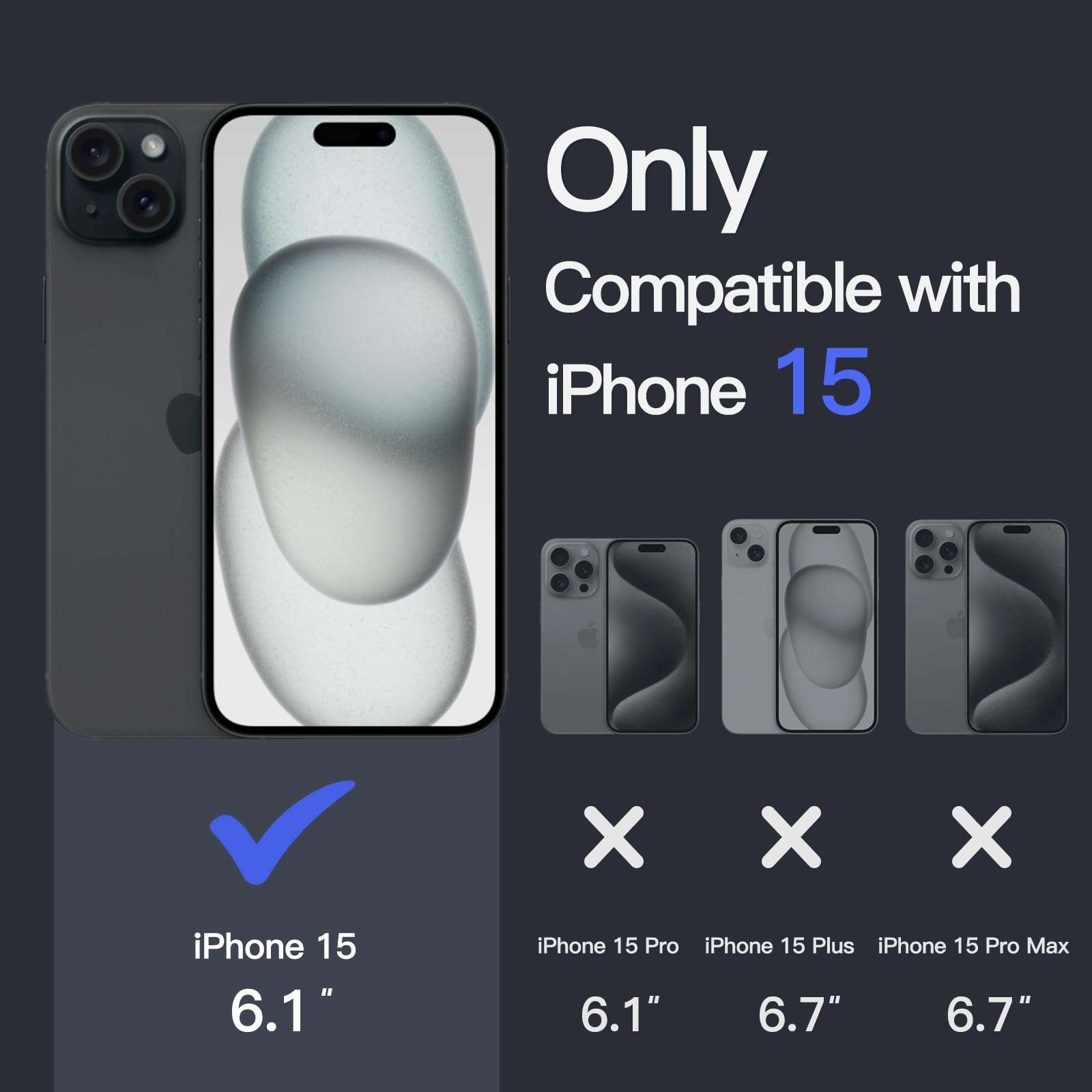 JEDirect iPhone 15 (6.1 Inch) Case, Non-Yellowing, Shock Absorbing, Bumper Cover, Anti-Scratch, Clear Back, Black