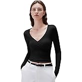SUUKSESS Women Sexy V Neck Long Sleeve Shirts Double Lined Wrap Going Out Tops