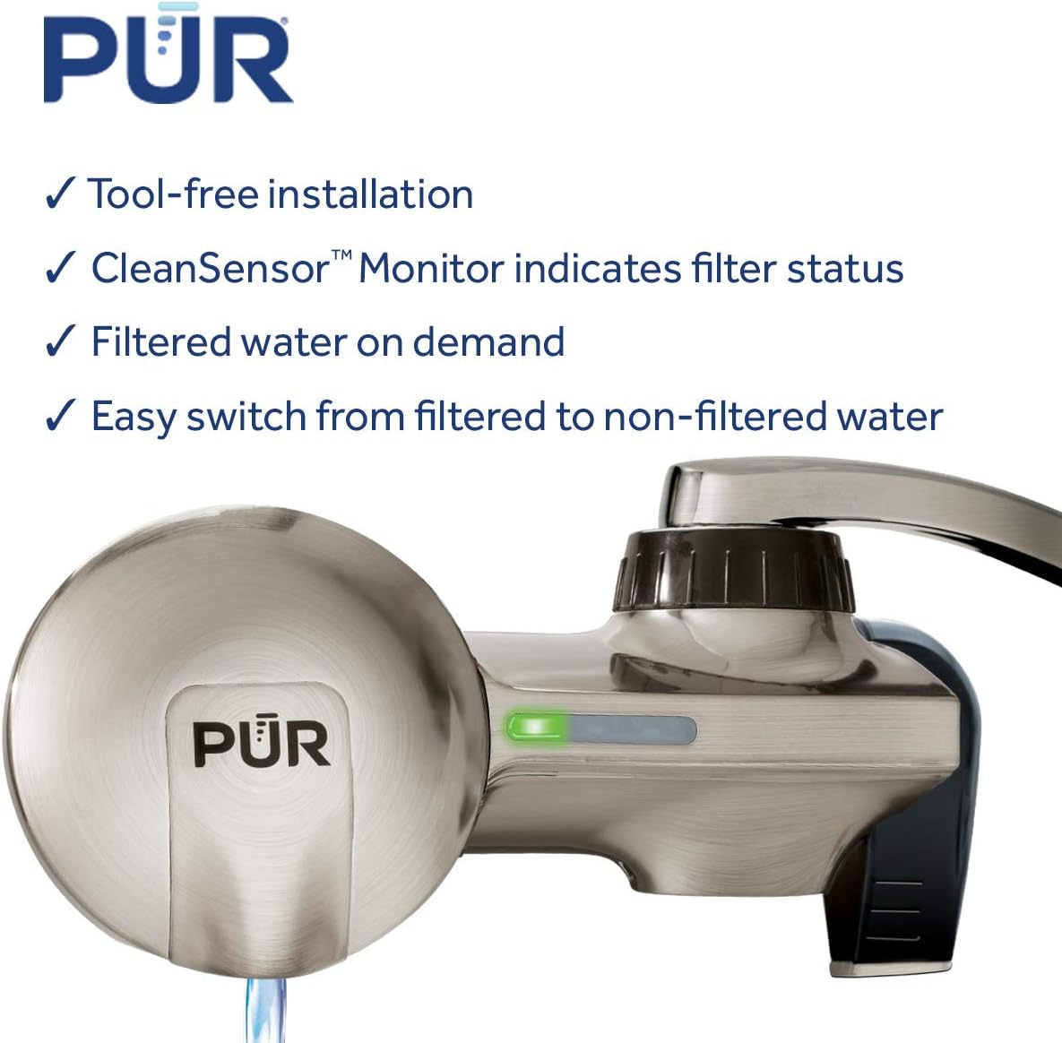 PUR PFM450S Faucet Water Filtration System, Horizontal, Stainless Steel - - 