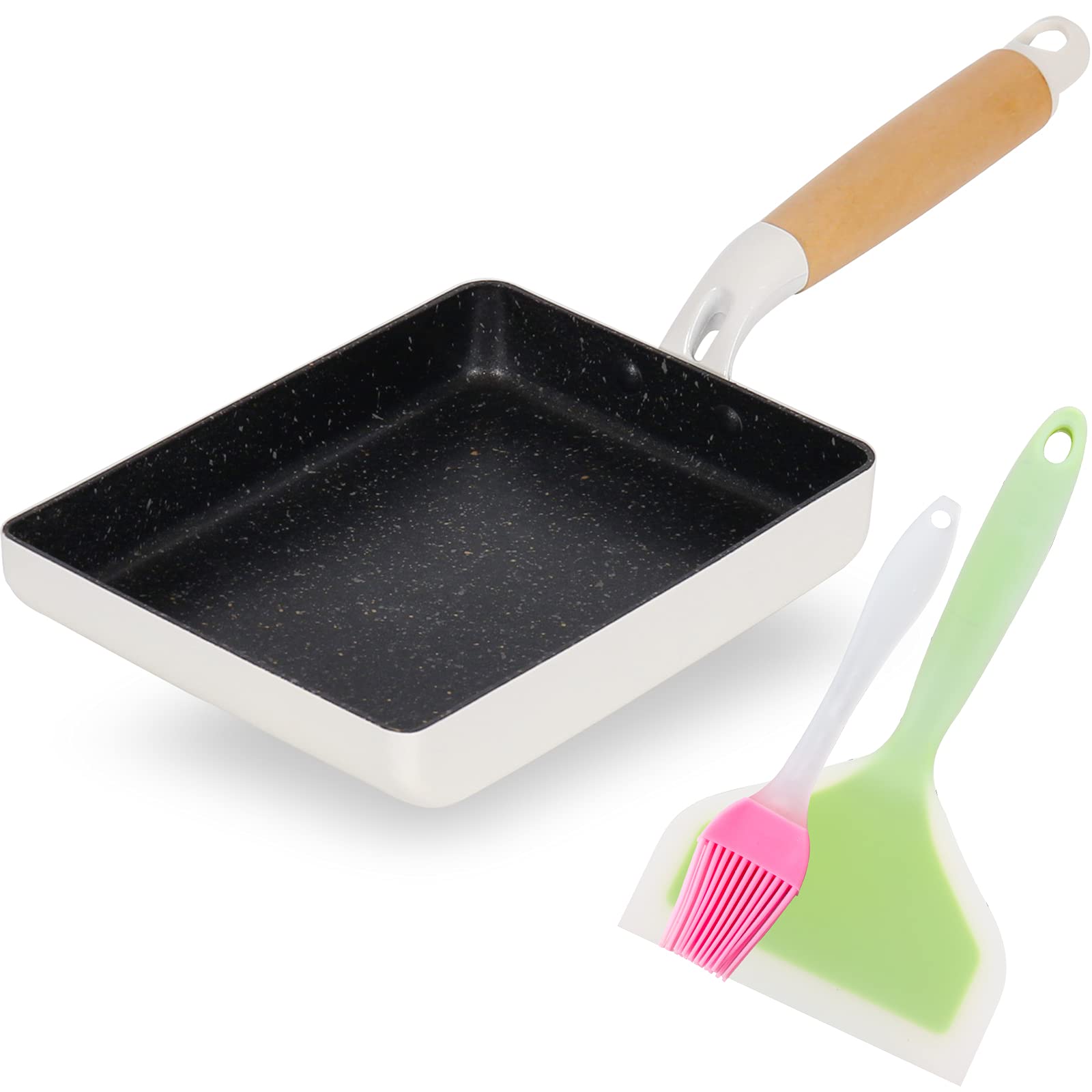Photo 1 of ROCKURWOK Nonstick Tamagoyaki pan, Japanese Omelette pan, Non-stick Egg Roll Pans, Retangle Tamago Pan, Small Frying pan with Silicone Spatula Brush, 7” x 5” White