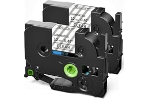 OOZMAS Replacement for Brother Label Maker Tape Clear TZ 12mm 0.47 Inch Ptouch Label Tape Black on Clear TZe-131 TZe131 P Touch Refills for PT-H103w 2040 PTD210 PTH100 PTD220, 1/2 Inch 26.2 Ft, 2 Pack