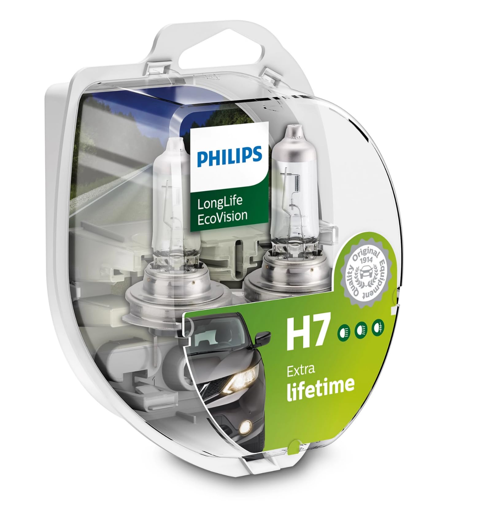Philips LongLife EcoVision H7 12972LLECOS2 Headlight Bulb Kit with 2 Bulbs