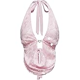 MakeMeChic Women's Sparkly Sequin Draped Halter Top Tie Backless Party Y2K Tank Tops