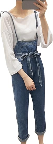 Amazon Yinuo レディース サロペット デニム パンツ ジーンズ ゆったり 大きいサイズ おしゃれ 古着 かわいい オーバーオール ジーンズ 通販