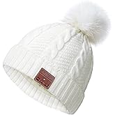 Bluetooth Beanie Hat with Headphones Sport Wireless Music Hat with Pompon and Built-in Microphone Bluetooth Beanie for Women