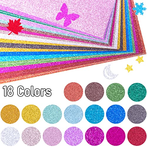 Koogel Glitter Cardstock Paper, 36 Sheets Sparkly Paper A4 Premium Craft Cardstock 18 Colors for Cricut Card Making Paper Crafting Scrapbook 250GSM