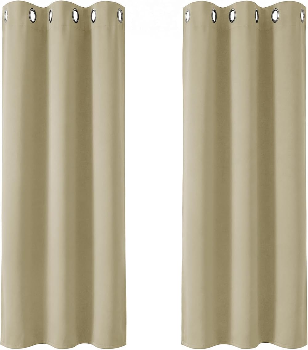 Deconovo Super Soft Window Treatments 2 Panels 42 x 72 Beige Eyelet Curtains
