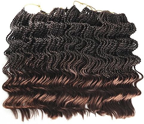 14 inch 6 Packs Senegal Wavy Twist Crocht Hair Kanekalon Synthetic Fiber Braiding Hair Ends Free Havana Manbo Twist Crochet Hair Dreadlock Long Hair (14 inch, T1B/30)