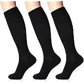 LIN PERFORMANCE Compression Socks for Women and Men 3 Pairs 8-15 mmHg Cotton Knee High Support Socks for Travel Sport