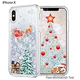 iPhone X Christmas Case, Maxdara [Screen Protector] Merry Christmas Tree Pattern Glitter Liquid Bling Sparkle Case Pretty Cute New Design for Girls Children Gifts for iPhone X 5.8 inch