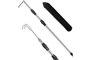 Incycall 6.5Ft Truck Bed Cargo Retriever, Heavy Duty Pickup Cargo Grabber Reach Pole with Storage Bag, Telescoping Truck Bed Grabber Pole with 2-Style Hooks, Black