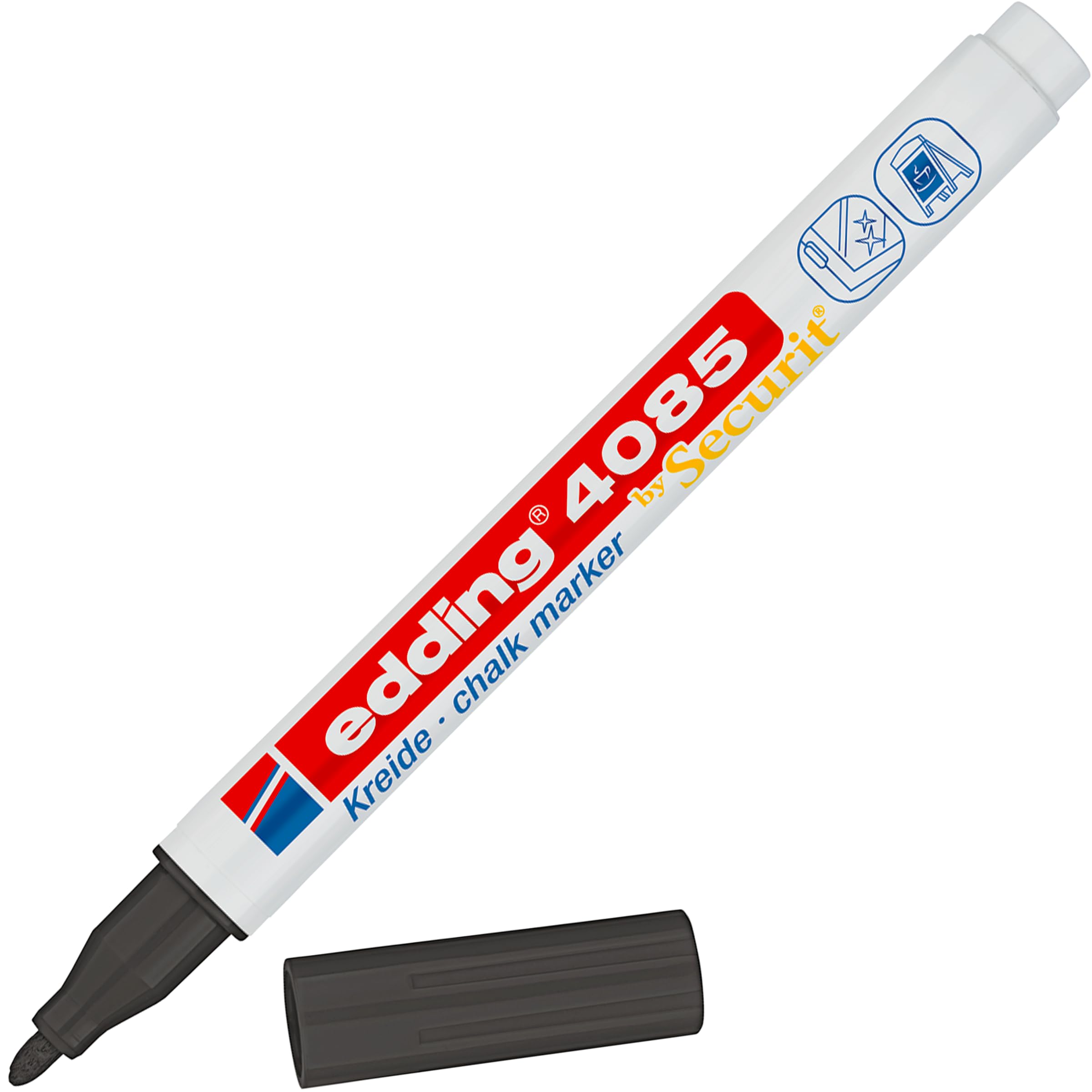 Edding 4085 Chalk Marker - Black - 1 Round Nib 1-2 mm - Fine-Nib Wet Wipe Pen for Chalkboards, Windows, Glass, Mirrors - Liquid Chalk Marker Pens for Opaque Coverage
