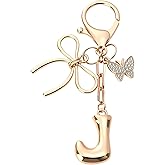 Sylixonae Bubble Initial Keychain with Bow & Butterfly - Gold Letter Bag Charms for Women, Cute Purse Handbag Accessories