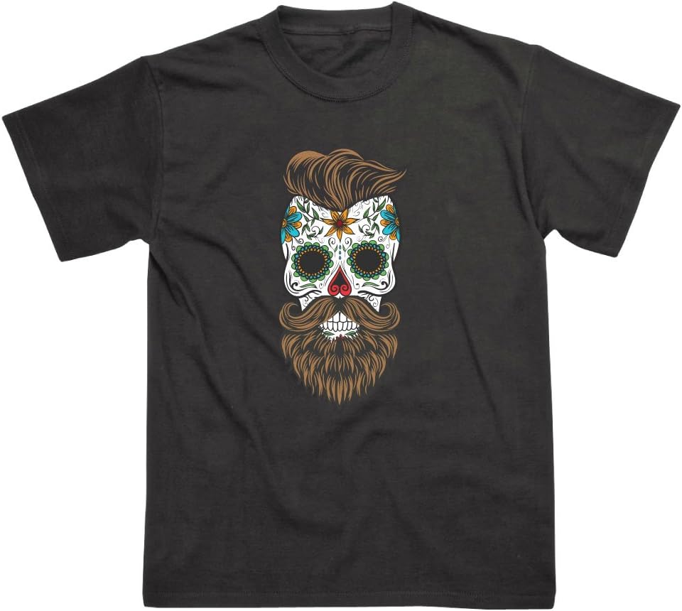 Postees Bearded Sugar Skull Candy Day of The Dead Dia De Muertos Mexico T-Shirt