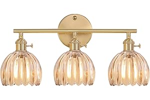 Shenmoyl Bathroom Light Fixtures, 3-Light Brass Vanity Wall Light Over Mirror with Amber Tulip Glass Shade for Bedroom Living Room (Bulb Not Included)