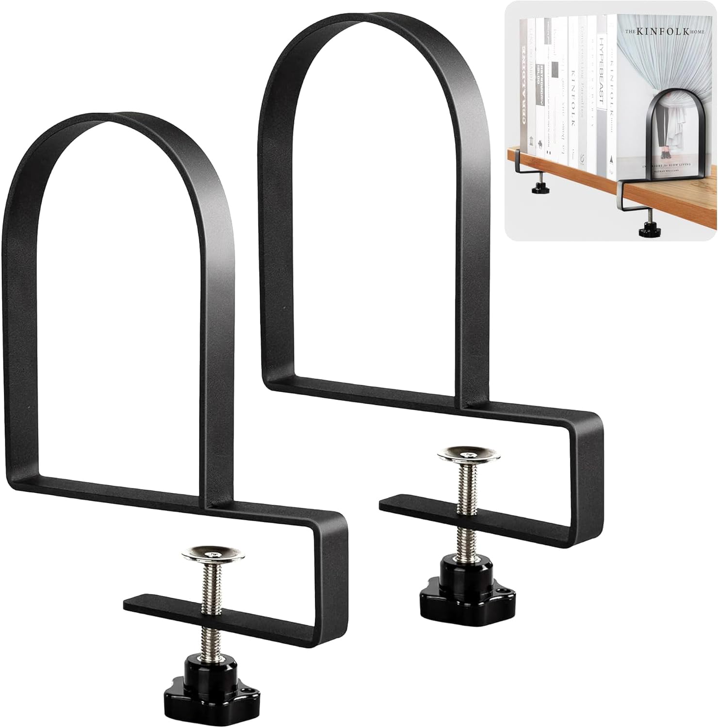 Adjustable Book Ends for Shelves (Metal/Black) Heavy-Duty Clamped Metal Bookends Book Shelf Holders for Home Office, Non-Skid Bookends Stoppers Supports Organizer
