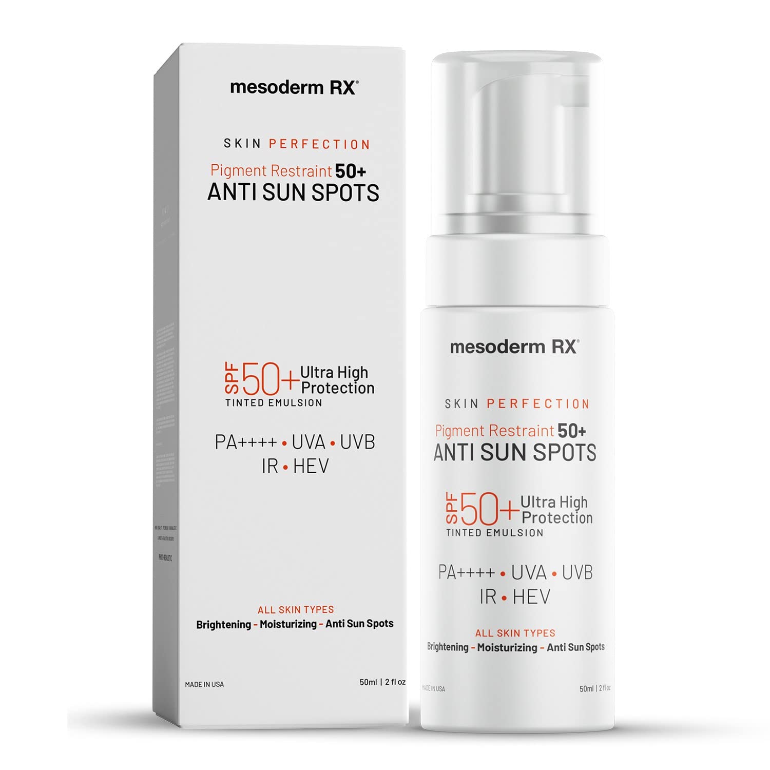 Mesoderm RX Pigment Restraint 50+ Anti Sun Spots, Protect and Nourish Face, Neck, Hands, 50ml