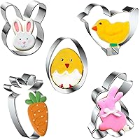 Easter Cookie Cutters, 5 Pieces Chick Carrot Egg Bunny Rabbite Shapes Cookie Cutters Stain Steel Sets Holiday Themed Party Su