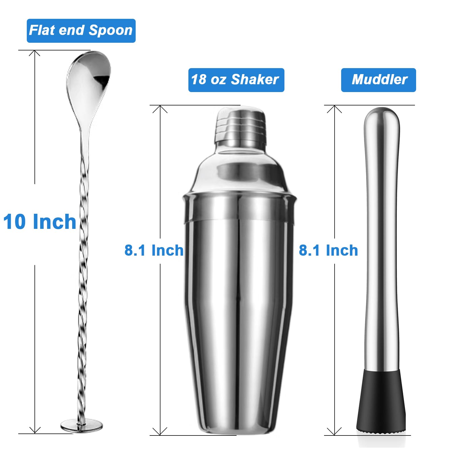 ZPUFAW 5-Piece Cocktail Shaker Set Shaker Strainer Jigger T-Mixing Spoon Muddler Bartender Kit Stainless Steel Bar Set Housewarming Gift - Image 3