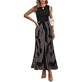 PRETTYGARDEN Womens Spring 2025 Graphic Print A Line Pleated Work Midi Dresses for Women Casual Plisse Long Dress