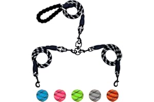 LUCK DAWN Dual Dog Leash - 2 Way 360 Swivel No Tangle Walking Leash for Two Dogs, Comfortable With Reflective for Large Medium Small Dogs (Double, Black)