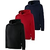 Little Beauty 3 Pack Boys Hoodies Cotton Long Sleeve Sweatshirts Kids Athletic Hooded Pullover with Pocket