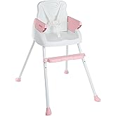 Cadeira De Alimentação Bebê Portátil 3 em1 Segura Apoio para Pés Ajustável Cinto 5 Pontos Capa Removível (ROSA)