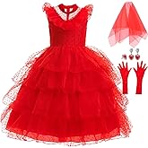 Luzlen Girls Red Ghost Bride Costume Halloween Carnival Dress Up Cosplay Outfits