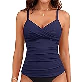 Yonique Women's Tankini Top Swimwear Twist V Neck Swimsuits Tummy Control Bathing Suits Top Only