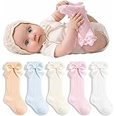 BuyaCraft 5 Pairs Long Newborn Baby Girl Socks, Knee High Socks for Preemie, Spring Summer Hollow Out Anti-skid Cotton Knee-High Sock for Premature Infant Toddler