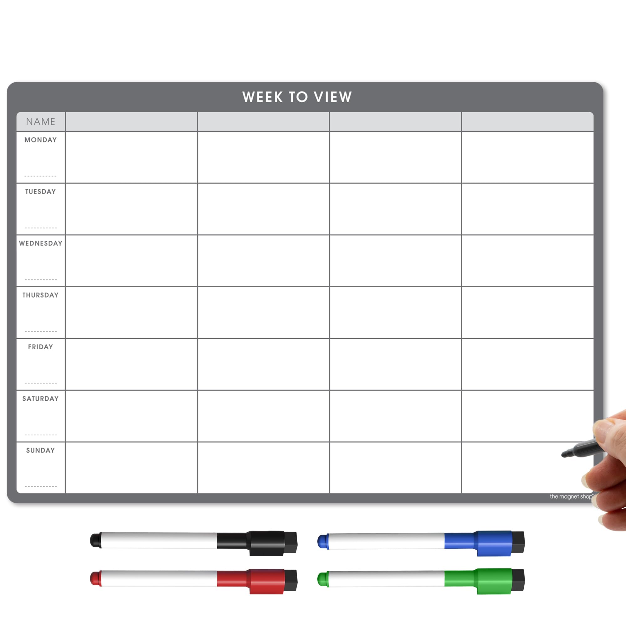 TMS A4 Magnetic Weekly Planner Whiteboard for Fridge | Dry Wipe Meal Planner, Calendar or Memo Board | Plan Family or Business Tasks | Dry Erase to Do List Magnet | with 4 Dry Erase Pens [30 x 21cm]