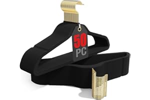 Korpai 50 Pack Black Velvet Hangers,Coat Hanger Non Slip,Heavy-Duty,Space Saving,Slim Clothes Hangers for Pants,Outfit,Skirts,Suits,Coats,Dresses ect.Felt Hangers with Gold 360°Swivel Hook