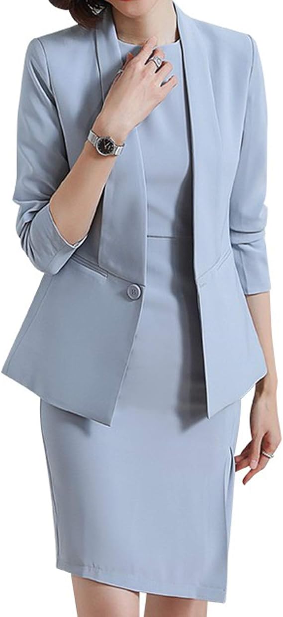 Amazon スーツ レディース ワンピース 通勤 春夏秋 水色 ォーマルスーツ 2点セット スリム セットアップ 小さいサイズ おおきいサイズ フシンプル 制服 正式 卒業式 演奏会 結婚式 入園式 ブルー ワンピーススーツ 通販