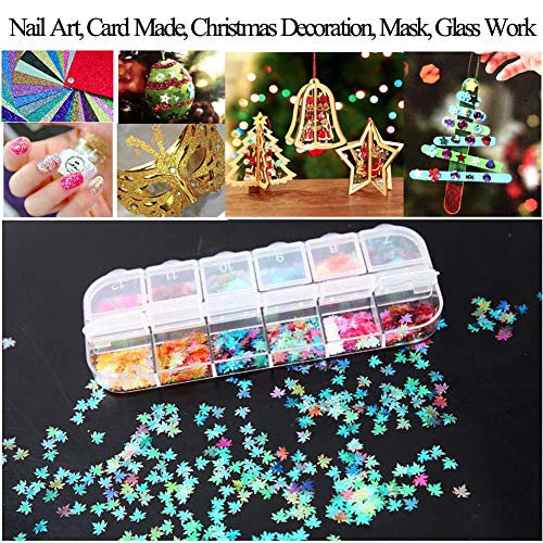 Holographic Nail Sequins Star Leaf Iridescent Nail Glitters Flakes Resin Nail Art Decorations Chunky Glitter Flower Stickers Decals for Nail Art & Crafts (SET015A) - Thumbnail 2