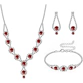 IXNEOP Crystal Jewelry Set for Wedding Prom Party Bridal Crystal Necklace Earrings Bracelet Set Bridal Wedding Elegant Floral Jewelry Set for Women/Brides/Bridesmaids 
