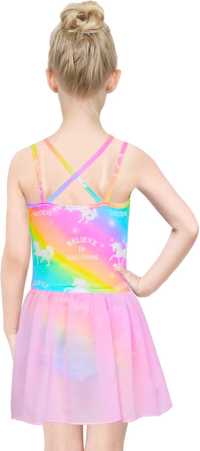 Nidoul Kid Girls Gymnastics Skirted Leotards Ballet Dance Dress Unicorn Rainbow Tutu Camisole Skirt: Clothing