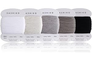 DARUMA Sashiko Thread 100% Cotton Card Type (32.8 yd) x 5 Colors with English Manual, Sewing & Embroidery Value Set (Thick, Yukidoke)