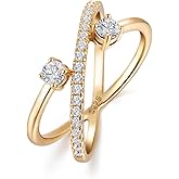 D Color VVS1 Clarity Moissanite Criss Cross Ring for Women, Solid 925 Sterling Silver with Gold Plated, Stackable Rings, Anniversary Wedding Valentines Mothers Day Gift for Her, Size 4-11