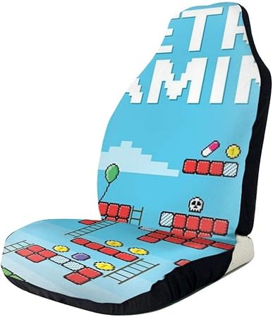 Amazon 車用シートカバー ピクセル化されたスタイルの2dプラットフォーマーゲームのレトロなゲーム背景 含まれているパワーアップ おしゃれ かわいい マルチカラー 軽自動車 普通車 フロント座席適用 シートカバー 車 バイク