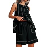 Kedera Women's Summer Set 2 Piece Sleeveless Crew Neck Ruffle Top & Shorts Casual Lounge Outfit Set