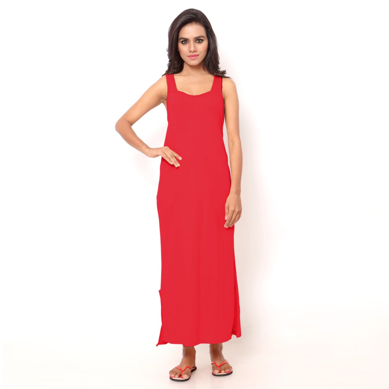 ziya red pure cotton sleeveless nighty