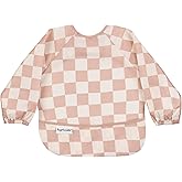 Tiny Twinkle Long Sleeve Bib for Babies & Toddlers | Waterproof Smock Bib for Eating | Machine Washable & Mess-Proof Feeding Essentials | Newborn Shower Gift (Checkers Brown, 6–24M)