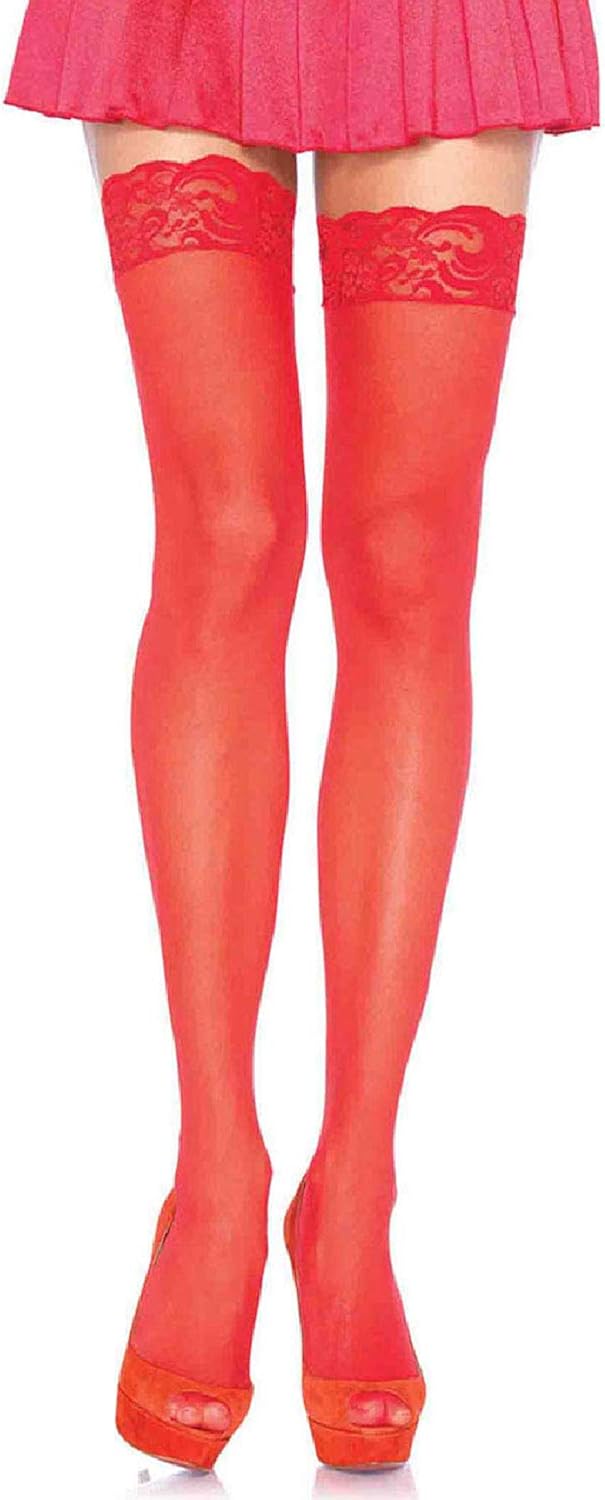 Nylon Sheer Thigh High With Lace Top: Clothing