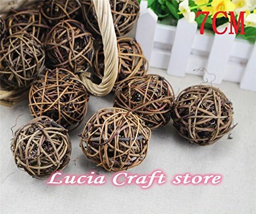 6pcs 7CM Natural Color Woven Wicker Ball Vase Filler garden, Wedding, Party Decoration (7cm)